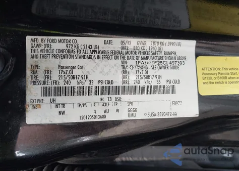 2012 Ford Focus Se z USA, uszkodzony, nr VIN 1FAHP3F25CL407393